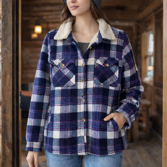 Soho Apparel Jackets & Blazers - Soho Apparel Purple Plaid Sherpa Lined Shacket Cozy Winter Jacket Medium